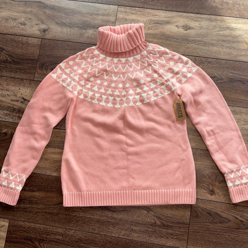 NWT Duluth Trading Co Womens Small Wool Blend Fair Isle Turtleneck Sweater Pink